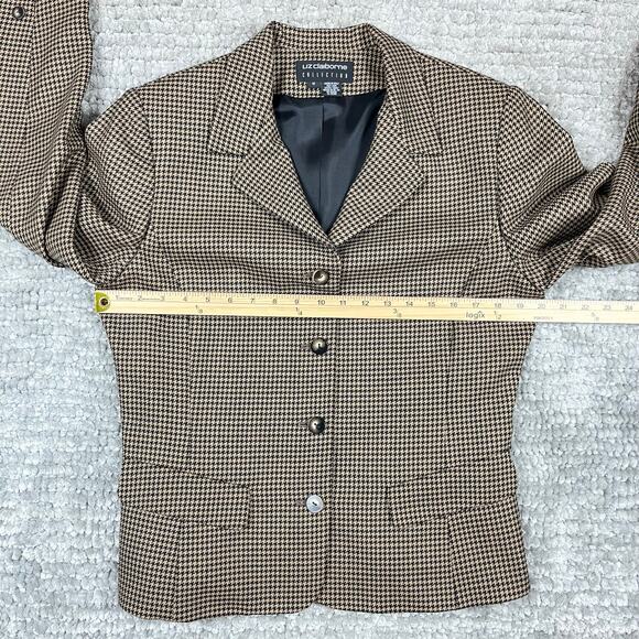 VTG Y2K Liz Claiborne Tan Black Houndstooth Wool Blazer Sz 12 Academia Business - Picture 7 of 13